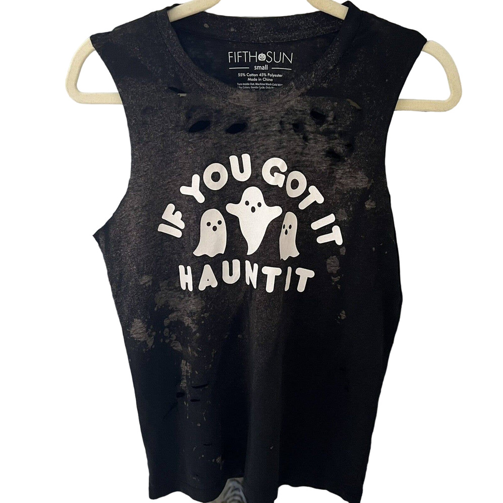 🌵 Halloween Ghost “If You Got It” Bleached Distressed Reworked Tank Top - Small